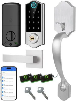 Fingerprint Smart Door Lock Front Door with Handle Set App Control Keyless Entry Keyless Deadbolt, Digital Electronic Touchscreen Keypad, Auto Lock, Satin Nickel Fingerprint Smart Door Lock Front Door with Handle Set App Control Keyless Entry Keyless Deadbolt, Digital Electronic Touchscreen Keypad, Auto Lock, Satin Nickel