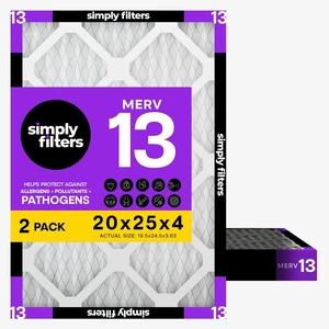 20x25x4 Air Filter, MERV 13, 2 Pack, Furnace Air Filter for HVAC (Actual Size:19.5"x24.5"x3.63") DUST, Pet, & Allergy Control 20x25x4 Air Filter, MERV 13, 2 Pack, Furnace Air Filter for HVAC (Actual Size:19.5"x24.5"x3.63") DUST, Pet, & Allergy Control