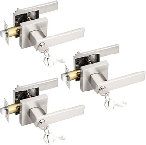 Entry Door Levers Brushed Nickel with Different Keys, Heavy Duty Hardware for Exterior Front and Back Door,Lockable, Keyed Entrance Lock,Universal Handling,Transitional Style, 3 Pack Entry Door Levers Brushed Nickel with Different Keys, Heavy Duty Hardware for Exterior Front and Back Door,Lockable, Keyed Entrance Lock,Universal Handling,Transitional Style, 3 Pack