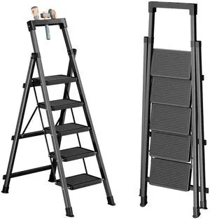 5 Step Ladder with Platform Lightweight Folding Step Stool No Assembly Protable Step Ladders with Anti-Slip Widen Pedals,Tool Tray,Safe-Lock Design,Tall Kitchen/Closet Step Ladder for Adults 5 Step Ladder with Platform Lightweight Folding Step Stool No Assembly Protable Step Ladders with Anti-Slip Widen Pedals,Tool Tray,Safe-Lock Design,Tall Kitchen/Closet Step Ladder for Adults