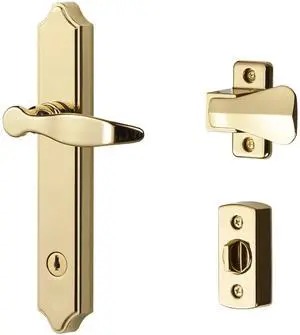 1216 Surface Mount Storm Door Handle with Lock and Key for 1 1 ½ inches Thick Doors (Bright Brass, 4-Posts) 1216 Surface Mount Storm Door Handle with Lock and Key for 1 1 ½ inches Thick Doors (Bright Brass, 4-Posts)