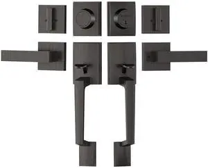 Double Front Door Handle Set, Heavy Duty Square Door Lever and Single Cylinder Deadbolt Combo for Side by Side Entrance Exterior Doors (Oil Rubbed Bronze) Double Front Door Handle Set, Heavy Duty Square Door Lever and Single Cylinder Deadbolt Combo for Side by Side Entrance Exterior Doors (Oil Rubbed Bronze)