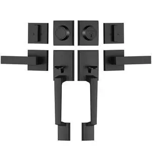 Double Front Door Handle Set, Heavy Duty Square Door Lever and Single Cylinder Deadbolt Combo for Side by Side Entrance Exterior Doors (Matte Black) Double Front Door Handle Set, Heavy Duty Square Door Lever and Single Cylinder Deadbolt Combo for Side by Side Entrance Exterior Doors (Matte Black)
