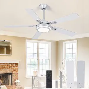 52-Inch Ceiling Fan with Light: Brushed Nickel Ceiling Fans with 5 Blades Dual Finish Reversible - Farmhouse Ceiling Fan with Remote Control Noiseless for Living Room Outdoor Patios 52-Inch Ceiling Fan with Light: Brushed Nickel Ceiling Fans with 5 Blades Dual Finish Reversible - Farmhouse Ceiling Fan with Remote Control Noiseless for Living Room Outdoor Patios