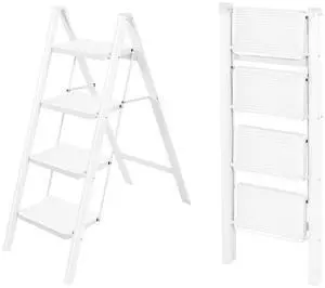 4 Step Ladder,Lightweight Folding Step Stool with Wide Anti-Slip Pedal, 330LBS Capacity, Heavy Duty,Sturdy Iron Metal Step Stool for Home, Kitchen, Closet, Adults,White 4 Step Ladder,Lightweight Folding Step Stool with Wide Anti-Slip Pedal, 330LBS Capacity, Heavy Duty,Sturdy Iron Metal Step Stool for Home, Kitchen, Closet, Adults,White