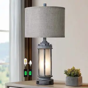 25" Rustic Farmhouse Nightstand Lamp with 2 USB C+A Ports Rustic Vintage Antique Retro Design With Light Green Glass Nightlight. Table Lamp for Bedroom Living Room, 2 Bulbs Included 25" Rustic Farmhouse Nightstand Lamp with 2 USB C+A Ports Rustic Vintage Antique Retro Design With Light Green Glass Nightlight. Table Lamp for Bedroom Living Room, 2 Bulbs Included