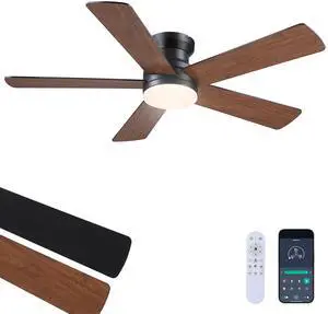 Flush Mount Ceiling Fan with Light and Remote/APP - 48" Low Profile Ceiling Fan with 3CCT Dimmable, 5 Reversible Blades, Modern Indoor Fan Light Fixtures for Bedroom, Kitchen Flush Mount Ceiling Fan with Light and Remote/APP - 48" Low Profile Ceiling Fan with 3CCT Dimmable, 5 Reversible Blades, Modern Indoor Fan Light Fixtures for Bedroom, Kitchen