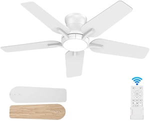 42 Inch White Ceiling Fans with Lights and Remote, Flush Mount Low Profile Ceiling Fan for Bedroom, Living Room, Patio, Dimmable 6 Speeds Noiseless Reversible, ETL Listed 42 Inch White Ceiling Fans with Lights and Remote, Flush Mount Low Profile Ceiling Fan for Bedroom, Living Room, Patio, Dimmable 6 Speeds Noiseless Reversible, ETL Listed