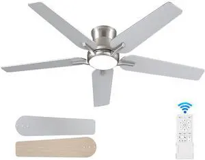 52 Inch Ceiling Fans with Lights and Remote, Brushed Nickel Flush Mount Low Profile Ceiling Fan for Bedroom, Living Room, Patio, Dimmable 6 Speeds Noiseless, ETL Listed 52 Inch Ceiling Fans with Lights and Remote, Brushed Nickel Flush Mount Low Profile Ceiling Fan for Bedroom, Living Room, Patio, Dimmable 6 Speeds Noiseless, ETL Listed