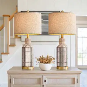 25" Table Lamps Set of 2, Modern Ceramic Bedside Lamps - Farmhouse Brown Nightstand Lamps for Bedroom, Boho Living Room End Table & Office Desk Decor 25" Table Lamps Set of 2, Modern Ceramic Bedside Lamps - Farmhouse Brown Nightstand Lamps for Bedroom, Boho Living Room End Table & Office Desk Decor