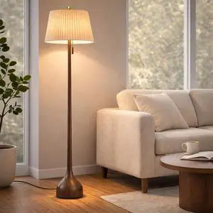 Mid Century Modern Real Wood Floor Lamp with 2 Shades for Two Looks 65" Tall,Sculptural Teardrop Base,Wooden Pull Chain,Vintage Standing Lamp,Linen Shades,Living Room,Bedroom, Bulb Included Mid Century Modern Real Wood Floor Lamp with 2 Shades for Two Looks 65" Tall,Sculptural Teardrop Base,Wooden Pull Chain,Vintage Standing Lamp,Linen Shades,Living Room,Bedroom, Bulb Included