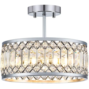 Crystal Chrome Ceiling Light, 3-Light Semi Flush Light Fixture, 12in Flush Mount Dining Room Chandelier, Modern Light Fixture Ceiling Mount for Kitchen, Entryway, Bedroom, Bulbs Not Included Crystal Chrome Ceiling Light, 3-Light Semi Flush Light Fixture, 12in Flush Mount Dining Room Chandelier, Modern Light Fixture Ceiling Mount for Kitchen, Entryway, Bedroom, Bulbs Not Included