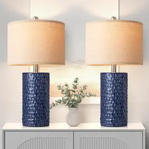 23" Modern Ceramic Table Lamp Set of 2, Table Lamps for Living Room, Rustic Farmhouse Bedside Lamps Nightstand lamp for Bedroom, Desk Lamp for End Table Home Decor Navy Blue 23" Modern Ceramic Table Lamp Set of 2, Table Lamps for Living Room, Rustic Farmhouse Bedside Lamps Nightstand lamp for Bedroom, Desk Lamp for End Table Home Decor Navy Blue