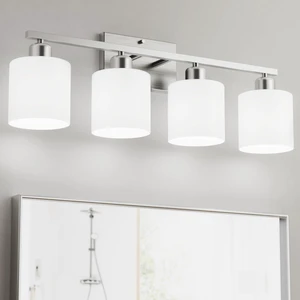 Bathroom Lights Over Mirror Brushed Nickel, Anti-Rust 4-Light Bathroom Vanity Light Fixtures, Modern 24Inches Wall Sconces E26 Base, Milky White Glass Shades, Bulbs Not Included Bathroom Lights Over Mirror Brushed Nickel, Anti-Rust 4-Light Bathroom Vanity Light Fixtures, Modern 24Inches Wall Sconces E26 Base, Milky White Glass Shades, Bulbs Not Included