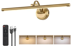 Picture Light for Wall, Dimmable Battery Operated Art Light, Picture Frame Light with Remote & Timer, Cordless Wall Sconce with 3 Colors Temperature for Pantings, Photo Gallery(Brass, 23.6inch) Picture Light for Wall, Dimmable Battery Operated Art Light, Picture Frame Light with Remote & Timer, Cordless Wall Sconce with 3 Colors Temperature for Pantings, Photo Gallery(Brass, 23.6inch)