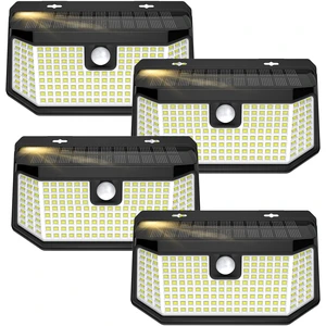 Solar Outdoor Motion Sensor Lights 2500Lm Solar Panel to 15.3 in² and 3 Modes(Security/Permanent On All Night/Smart Brightness Control) with IP65 Waterproof with Wide Angle(4pack) Solar Outdoor Motion Sensor Lights 2500Lm Solar Panel to 15.3 in² and 3 Modes(Security/Permanent On All Night/Smart Brightness Control) with IP65 Waterproof with Wide Angle(4pack)