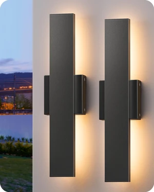 2 Pack LED Outdoor Wall Lights, 15.7" Modern Black Outdoor Sconce 3000K-4000K-5000K Adjustable Color Temperature, IP65 Waterproof, Smooth Dimming with Memory Function, Ideal for Garage Porch 2 Pack LED Outdoor Wall Lights, 15.7" Modern Black Outdoor Sconce 3000K-4000K-5000K Adjustable Color Temperature, IP65 Waterproof, Smooth Dimming with Memory Function, Ideal for Garage Porch