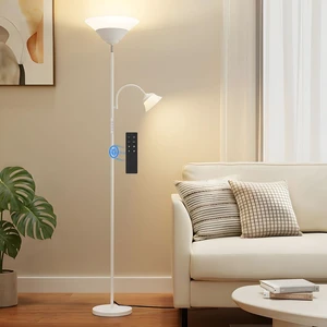 2-in-1 Torchiere Floor Lamp, 34W Super Bright LED Standing Lamp with Remote & Touch Control, 72" Dimmable Adjustable Corner Reading Lamp for Living Room, Bedroom, Office, White 2-in-1 Torchiere Floor Lamp, 34W Super Bright LED Standing Lamp with Remote & Touch Control, 72" Dimmable Adjustable Corner Reading Lamp for Living Room, Bedroom, Office, White