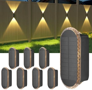 8 Pack Fence Lights Solar Powered: Up and Down Focus LED Solar Wall Lights Outdoor - IP67 Waterproof Solar Lights for Outside Backyard/Porch/Railing - 3 Color Modes 8 Pack Fence Lights Solar Powered: Up and Down Focus LED Solar Wall Lights Outdoor - IP67 Waterproof Solar Lights for Outside Backyard/Porch/Railing - 3 Color Modes