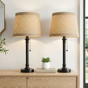 19.5" Black Rustic Table Lamps Set of 2 for Living Room Bedroom Pull Chain Switch Bedside Table Lamps, Farmhouse Nightstand Lamp with Natural Shade, Small Lamp for End Table & Desk Light 19.5" Black Rustic Table Lamps Set of 2 for Living Room Bedroom Pull Chain Switch Bedside Table Lamps, Farmhouse Nightstand Lamp with Natural Shade, Small Lamp for End Table & Desk Light