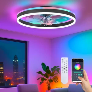 RGB Ceiling Fans with Lights, 15.7" Low Profile LED Ceiling Fan Dimmable Flush Mount Ceiling Fan, Remote and APP Control, Bladeless Small Fandelier for Bedroom, Living Room, Kitchen RGB Ceiling Fans with Lights, 15.7" Low Profile LED Ceiling Fan Dimmable Flush Mount Ceiling Fan, Remote and APP Control, Bladeless Small Fandelier for Bedroom, Living Room, Kitchen