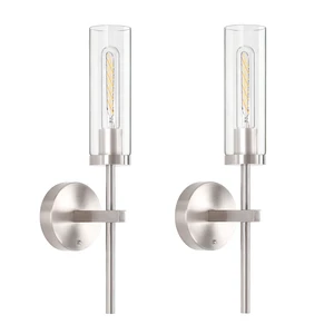 Battery Operated Wall Sconces Set of 2, Nickel Rechargeable Wall Lighting Fixtures, Dimmable Wall Lights with Remote & Clear Glass Shade for Living Room, Bathroom,Bedroom Battery Operated Wall Sconces Set of 2, Nickel Rechargeable Wall Lighting Fixtures, Dimmable Wall Lights with Remote & Clear Glass Shade for Living Room, Bathroom,Bedroom