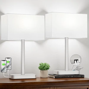 Touch Lamps for Bedroom Set of 2, 3 Way Dimmable White Bedside Table Lamp Modern Table Lamp for Nightstands, White Nickel Desk Lamp for Home Office, with USB C+A, End Tables Bed Side, Bulb Included Touch Lamps for Bedroom Set of 2, 3 Way Dimmable White Bedside Table Lamp Modern Table Lamp for Nightstands, White Nickel Desk Lamp for Home Office, with USB C+A, End Tables Bed Side, Bulb Included