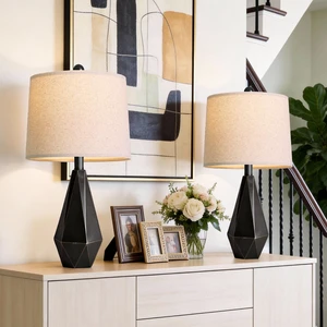 Table Lamps Set of 2 for Bedroom, 23.5'' High Farmhouse Nightstand Lamps for Living Room, Modern Bedside Lamps with Linen Shade for Office Sideboard Hallway Gift (Matte Black) Table Lamps Set of 2 for Bedroom, 23.5'' High Farmhouse Nightstand Lamps for Living Room, Modern Bedside Lamps with Linen Shade for Office Sideboard Hallway Gift (Matte Black)