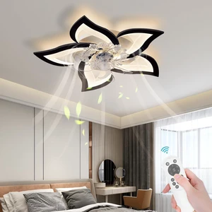 Low Profile Ceiling Fan with Lights,110v Modern Dimmable Flower Shape, Remote Control/app Control,Timing 6 Gear Speeds Fan Ceiling Lamp,Black Low Profile Ceiling Fan with Lights,110v Modern Dimmable Flower Shape, Remote Control/app Control,Timing 6 Gear Speeds Fan Ceiling Lamp,Black