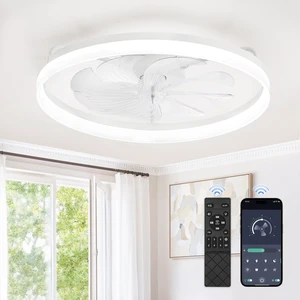 23" Low Profile Ceiling Fans with Lights, APP & Remote, White Flush Mount, Dimmable LED, Quiet DC Motor, Reversible, 6 Speeds, Fandelier, for Bedroom 23" Low Profile Ceiling Fans with Lights, APP & Remote, White Flush Mount, Dimmable LED, Quiet DC Motor, Reversible, 6 Speeds, Fandelier, for Bedroom