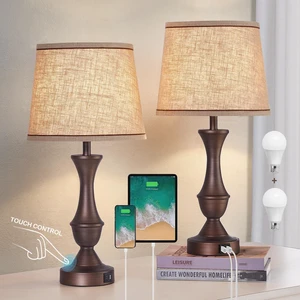 Touch Table Lamps Set of 2, 22" Tall Bedside Lamps with USB C+A Ports, Dimmable Table Lamp, Nightstand Lamps for Bedroom, Living Room, Office, Brown Lamps with Beige Lampshade, Bulbs Included Touch Table Lamps Set of 2, 22" Tall Bedside Lamps with USB C+A Ports, Dimmable Table Lamp, Nightstand Lamps for Bedroom, Living Room, Office, Brown Lamps with Beige Lampshade, Bulbs Included