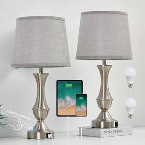 Touch Table Lamps Set of 2, 22" Tall Bedside Lamps, Nightstand Lamps USB C+A Charging Ports, Dimmable Lamp for Bedrooms, Living Room, Office, Silver Lamp with Grey Lampshade, Bulbs Included Touch Table Lamps Set of 2, 22" Tall Bedside Lamps, Nightstand Lamps USB C+A Charging Ports, Dimmable Lamp for Bedrooms, Living Room, Office, Silver Lamp with Grey Lampshade, Bulbs Included