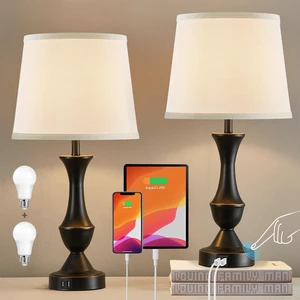 Touch Table Lamps Set of 2, 22" Tall Bedside Lamps with USB C+A Ports Dimmable Nightstand lamps, Table lamp for Bedrooms, Living Room, Office, Black Lamp with White Lampshade, Bulbs Included Touch Table Lamps Set of 2, 22" Tall Bedside Lamps with USB C+A Ports Dimmable Nightstand lamps, Table lamp for Bedrooms, Living Room, Office, Black Lamp with White Lampshade, Bulbs Included