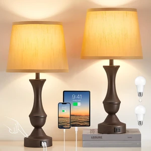 22" Table Lamp Set of 2 - Farmhouse Vintage Brown Bedside Lamp Brown Fabric Shade, Dimmable, USB C+A Ports, Nightstand Lamp for Living Room Bedroom (Bulb Included) 22" Table Lamp Set of 2 - Farmhouse Vintage Brown Bedside Lamp Brown Fabric Shade, Dimmable, USB C+A Ports, Nightstand Lamp for Living Room Bedroom (Bulb Included)