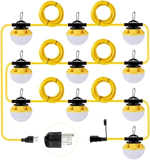 3-Prong 100FT Construction String Lights, IP65 Waterproof ETL Certified String Work Lights, 5000K Daylight 18AWG Wire Linkable Temporary Construction Lighting for Jobsite with 10 Bulbs & Hooks 3-Prong 100FT Construction String Lights, IP65 Waterproof ETL Certified String Work Lights, 5000K Daylight 18AWG Wire Linkable Temporary Construction Lighting for Jobsite with 10 Bulbs & Hooks