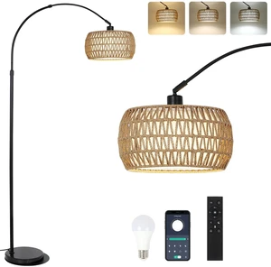 Arc Floor Lamps for Living Room with 3 Color Temperatures, Black Standing Lamp with Remote & Dimmable LED Bulb, Rattan Boho Floor Lamp, Farmhouse Tall Lamp for Bedroom, Over Couch Arched Reading Light Arc Floor Lamps for Living Room with 3 Color Temperatures, Black Standing Lamp with Remote & Dimmable LED Bulb, Rattan Boho Floor Lamp, Farmhouse Tall Lamp for Bedroom, Over Couch Arched Reading Light