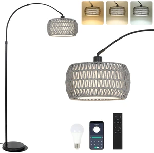 Arc Standing Lamp, Boho Floor Lamps for living room with Remote and LED Dimming Bulb, Rattan Tall Lamp for Bedroom with 3 Color Temperatures, Height Adjustable Farmhouse Stand up Light for Office Arc Standing Lamp, Boho Floor Lamps for living room with Remote and LED Dimming Bulb, Rattan Tall Lamp for Bedroom with 3 Color Temperatures, Height Adjustable Farmhouse Stand up Light for Office