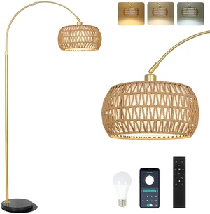Gold Floor Lamps for Living Room, Arc Floor Lamp with Remote & Dimmable Bulb, Boho Rattan Standing lamp with 3 Color Temperatures, Height Adjustable Tall Lamp for Bedroom, Over Couch Reading Lamp Gold Floor Lamps for Living Room, Arc Floor Lamp with Remote & Dimmable Bulb, Boho Rattan Standing lamp with 3 Color Temperatures, Height Adjustable Tall Lamp for Bedroom, Over Couch Reading Lamp