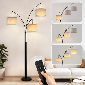 3 Light Arc Floor Lamp with Remote, Beige Shade Black Pole 80" Dimmable Floor Lamp, 2400LM Super Bright, Independently Controlled 9W LED Energy-Saving Light Bulb, Memory Function 3 Light Arc Floor Lamp with Remote, Beige Shade Black Pole 80" Dimmable Floor Lamp, 2400LM Super Bright, Independently Controlled 9W LED Energy-Saving Light Bulb, Memory Function