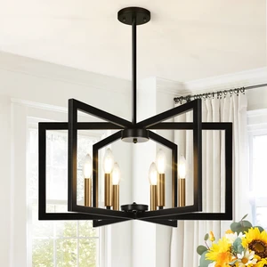 25"-61" Height Adjustable Modern Black and Gold Chandelier for Dining Room, No Assembly Required Dining Room Light Fixture Over Table, Industrial Metal Pendant Lights Fixture for Kitchen Island 25"-61" Height Adjustable Modern Black and Gold Chandelier for Dining Room, No Assembly Required Dining Room Light Fixture Over Table, Industrial Metal Pendant Lights Fixture for Kitchen Island