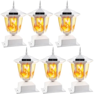 6 Pack Solar Flame Post Lights Outdoor, Solar Powered Lamps Fence Post Cap Lights, Flickering Flame LED Lantern Waterproof for Garden Deck Patio, Fit 4x4, 5x5 6x6 Wooden Posts, White Shell 6 Pack Solar Flame Post Lights Outdoor, Solar Powered Lamps Fence Post Cap Lights, Flickering Flame LED Lantern Waterproof for Garden Deck Patio, Fit 4x4, 5x5 6x6 Wooden Posts, White Shell