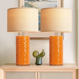23" Modern Ceramic Table Lamp Set of 2, Table Lamps for Living Room, Rustic Farmhouse Bedside Lamps Nightstand lamp for Bedroom, Desk Lamp for End Table Home Decor Orange 23" Modern Ceramic Table Lamp Set of 2, Table Lamps for Living Room, Rustic Farmhouse Bedside Lamps Nightstand lamp for Bedroom, Desk Lamp for End Table Home Decor Orange