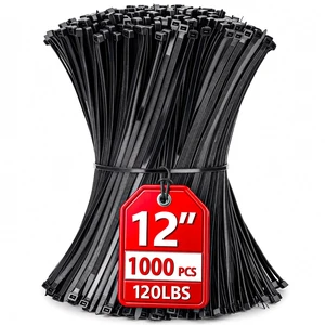 Zip Ties 12 inch, 1000 Pack Heavy Duty Black Zip Ties with 120 lbs Tensile Strength, Self-Locking Nylon Cable Ties,Wire Ties for indoor and outdoor use Zip Ties 12 inch, 1000 Pack Heavy Duty Black Zip Ties with 120 lbs Tensile Strength, Self-Locking Nylon Cable Ties,Wire Ties for indoor and outdoor use