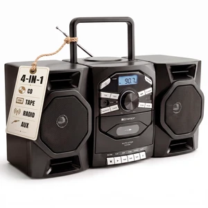 EPB-4000 Portable CD Cassette Boombox with AM/FM Radio - Black With CD-R & CD-RW. Tape Recording. Detachable Speakers. X-BASS. AUX Input. Built-In Microphone. AC or Battery Power EPB-4000 Portable CD Cassette Boombox with AM/FM Radio - Black With CD-R & CD-RW. Tape Recording. Detachable Speakers. X-BASS. AUX Input. Built-In Microphone. AC or Battery Power