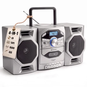 EPB-4000 Portable CD Cassette Boombox with AM/FM Radio - Silver With CD-R & CD-RW. Tape Recording. Detachable Speakers. X-BASS. AUX Input. Built-In Microphone. AC or Battery Power EPB-4000 Portable CD Cassette Boombox with AM/FM Radio - Silver With CD-R & CD-RW. Tape Recording. Detachable Speakers. X-BASS. AUX Input. Built-In Microphone. AC or Battery Power