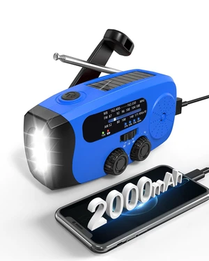 Hand Crank Radio with AM/FM/NOAA Weather Bands,for Emergencies, Camping 3 LED Flashlights,SOS Function,Solar Powered,Hand Cranked, 2000mAh/7400mWh Charger,for Power Outage - Blue Hand Crank Radio with AM/FM/NOAA Weather Bands,for Emergencies, Camping 3 LED Flashlights,SOS Function,Solar Powered,Hand Cranked, 2000mAh/7400mWh Charger,for Power Outage - Blue