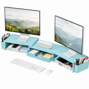 Desk Organizers and Accessories, Dual Monitor Stand Riser with Drawer and 2 Pen Holders, Desk Shelf Computer Racks & Printer Stand for Office Workspace Organizers, Desktop Organization (Blue) Desk Organizers and Accessories, Dual Monitor Stand Riser with Drawer and 2 Pen Holders, Desk Shelf Computer Racks & Printer Stand for Office Workspace Organizers, Desktop Organization (Blue)