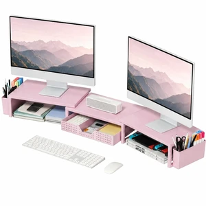 Desk Organizers and Accessories, Dual Monitor Stand Riser with Drawer and 2 Pen Holders, Desk Shelf Computer Racks & Printer Stand for Office Workspace Organizers, Desktop Organization (Pink) Desk Organizers and Accessories, Dual Monitor Stand Riser with Drawer and 2 Pen Holders, Desk Shelf Computer Racks & Printer Stand for Office Workspace Organizers, Desktop Organization (Pink)