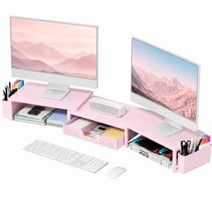 Desk Organizers and Accessories, Dual Monitor Stand Riser with Drawer and 2 Pen Holders, Desk Shelf Computer Racks & Printer Stand for Office Workspace Organizers, Desktop Organization (Light Pink) Desk Organizers and Accessories, Dual Monitor Stand Riser with Drawer and 2 Pen Holders, Desk Shelf Computer Racks & Printer Stand for Office Workspace Organizers, Desktop Organization (Light Pink)