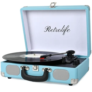 ® Record Player 3-Speed Bluetooth Portable Turntable-Sky Blue Belt-Driven with Built-in Speakers, Wireless Bluetooth Input, RCA Out AUX In Headphone Jack, Auto-Stop, Gift for Music Lovers ® Record Player 3-Speed Bluetooth Portable Turntable-Sky Blue Belt-Driven with Built-in Speakers, Wireless Bluetooth Input, RCA Out AUX In Headphone Jack, Auto-Stop, Gift for Music Lovers